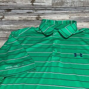 Under Armour Golf‎ Polo Shirt Coldblack Striped Green Athletic Fit Size L
